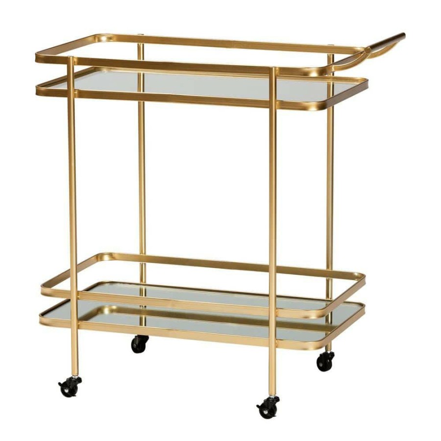 Bar Furniture * | Destin Gold Wine Bar Cart By Baxton Studio