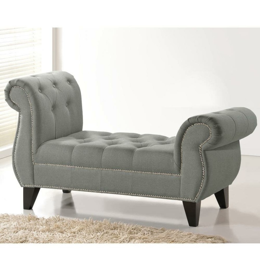 Living Room Furniture * | Ipswich Traditional Gray Fabric Upholstered Ottoman By Baxton Studio