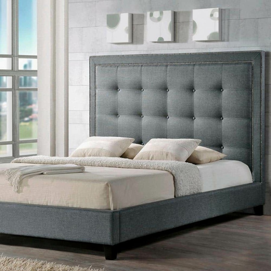 Bedroom Furniture * | Hirst Transitional Gray Fabric Upholstered King Size Bed By Baxton Studio