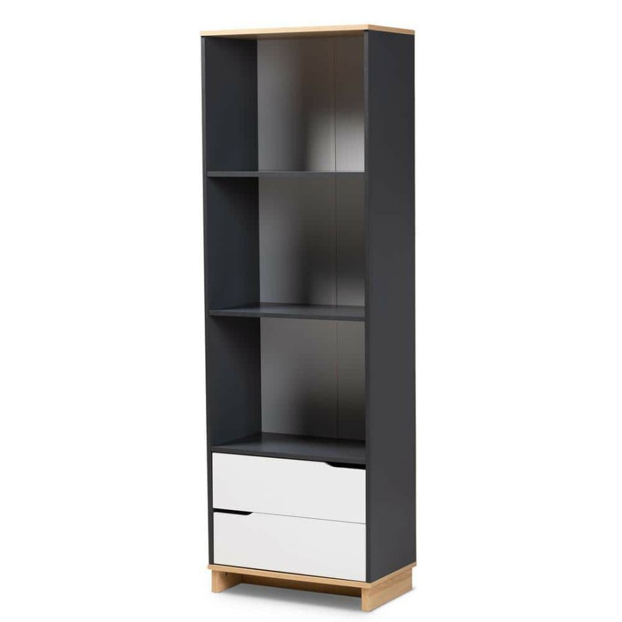 Bar Furniture * | 70 In. Multicolor Wood 3-Shelf Standard Bookcase With Drawers By Baxton Studio