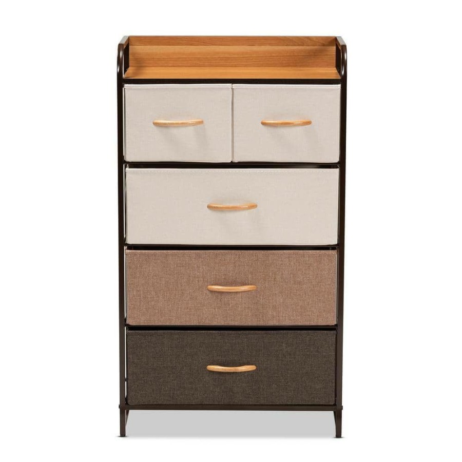 Living Room Furniture * | Volkan Multi-Colored And Black 5-Drawer Storage Cabinet By Baxton Studio