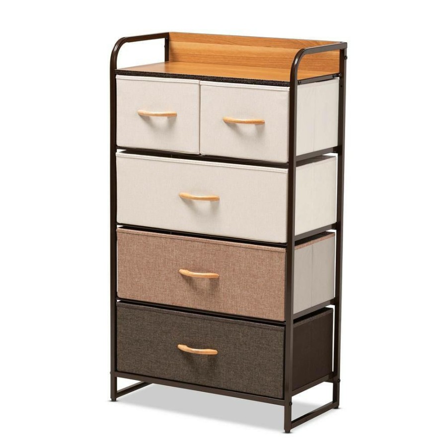 Living Room Furniture * | Volkan Multi-Colored And Black 5-Drawer Storage Cabinet By Baxton Studio