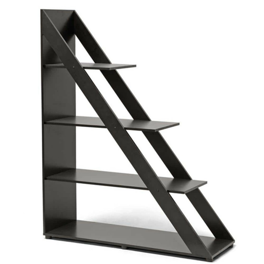 Bar Furniture * | 59 In. Dark Brown Wood 4-Shelf Ladder Bookcase With Open Back By Baxton Studio