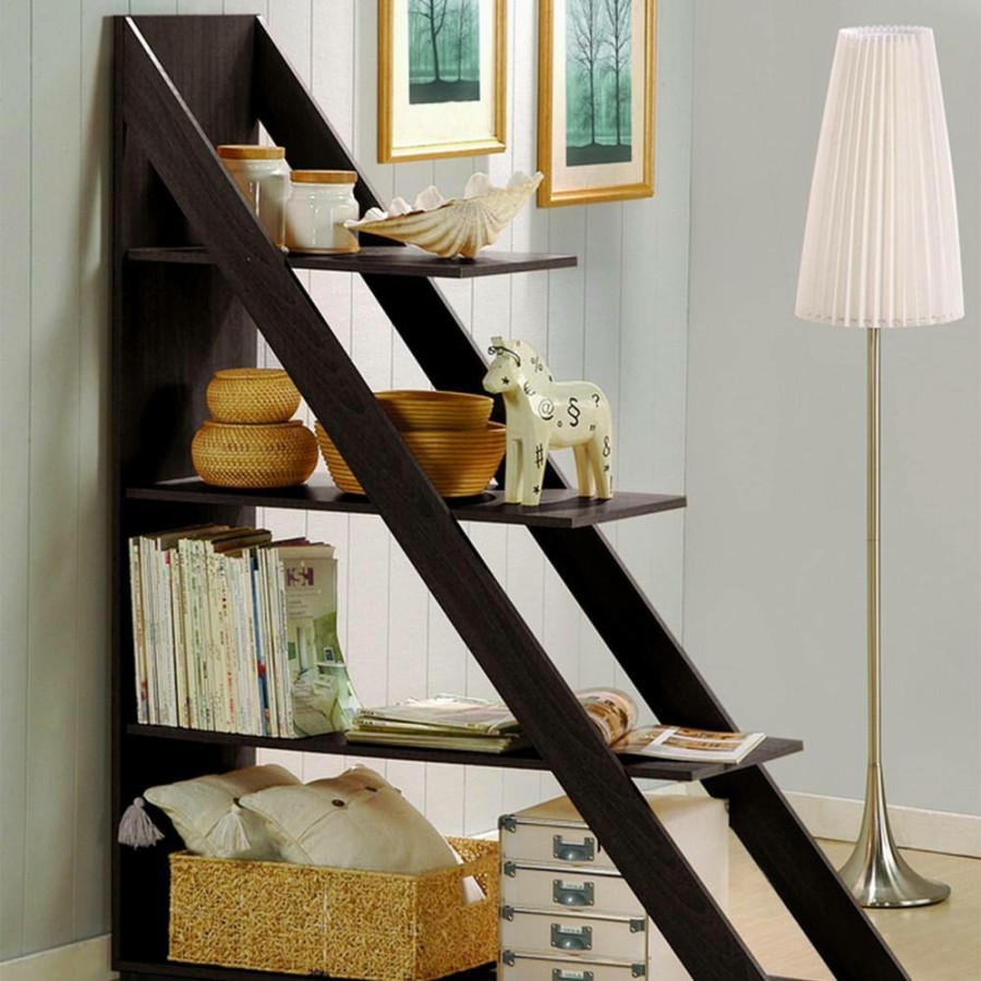 Bar Furniture * | 59 In. Dark Brown Wood 4-Shelf Ladder Bookcase With Open Back By Baxton Studio