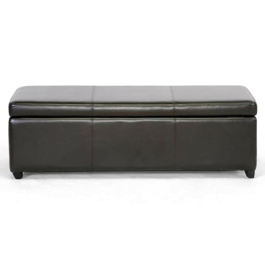 Living Room Furniture * | Baxton Traditional Brown Faux Leather Upholstered Storage Ottoman By Baxton Studio