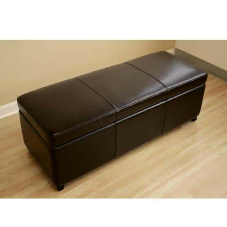 Living Room Furniture * | Baxton Traditional Brown Faux Leather Upholstered Storage Ottoman By Baxton Studio