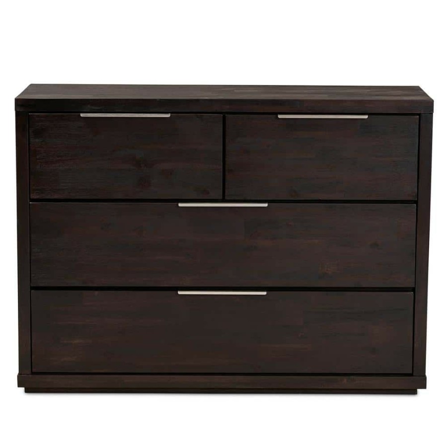 Bedroom Furniture * | Titus 4-Drawer Dark Brown Dresser (33.5 In. H X 47.2 In. W X 16.5 In. D) By Baxton Studio