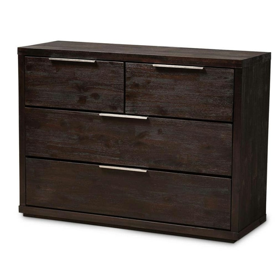 Bedroom Furniture * | Titus 4-Drawer Dark Brown Dresser (33.5 In. H X 47.2 In. W X 16.5 In. D) By Baxton Studio