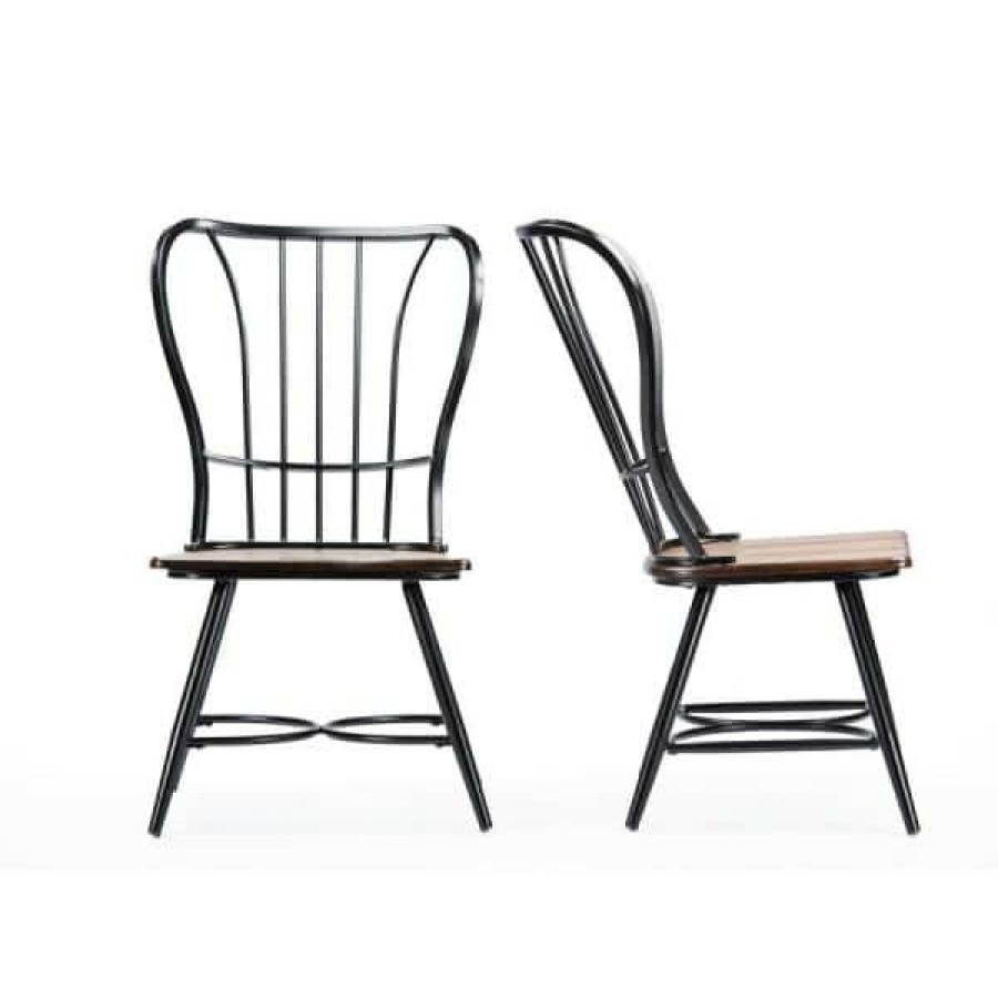 Living Room Furniture * | Elfrida Black Metal Dining Chairs (Set Of 2) By Baxton Studio