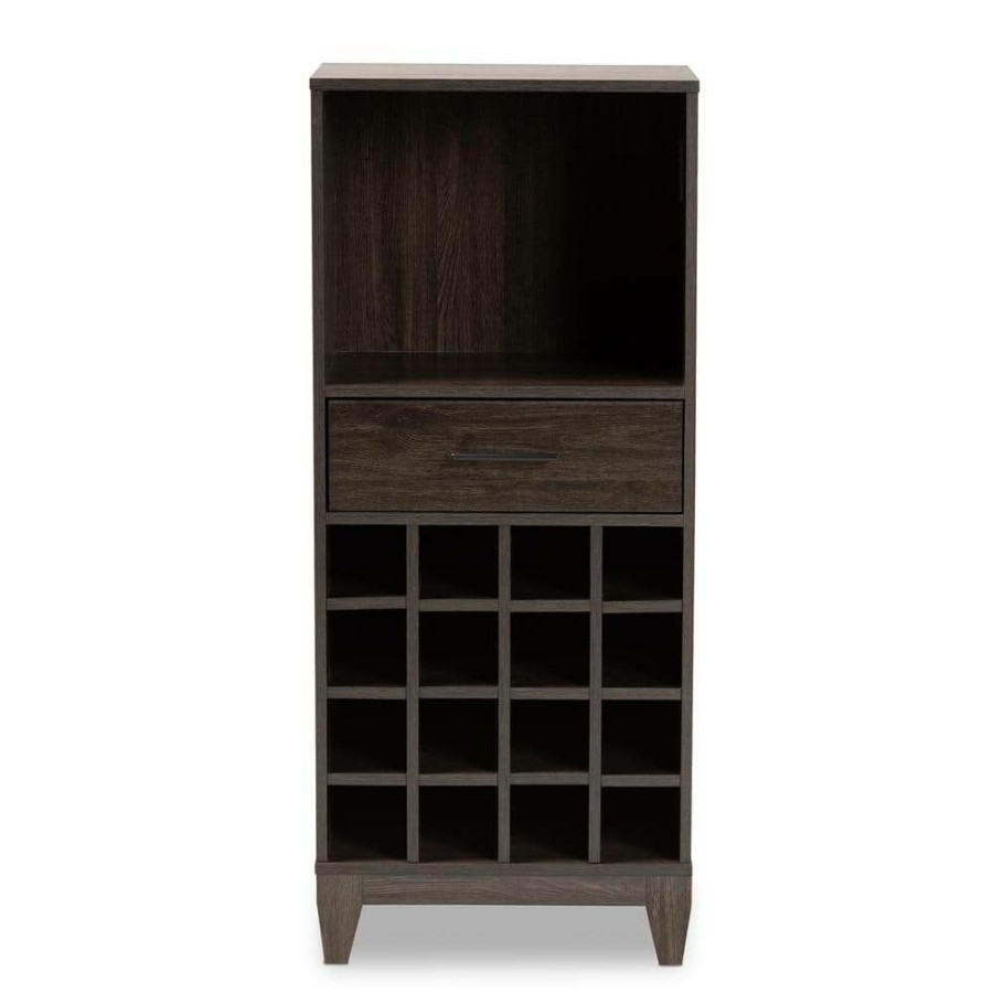 Bar Furniture * | Trenton 16-Bottle Dark Brown Wine Cabinet By Baxton Studio