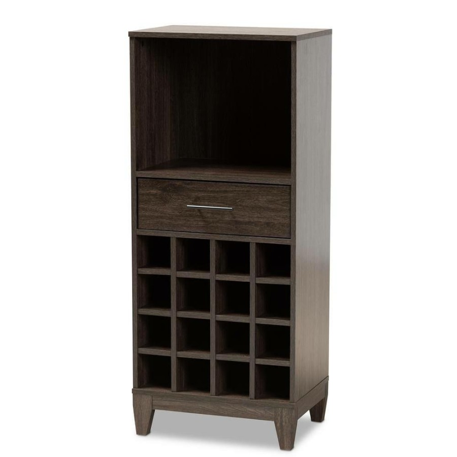 Bar Furniture * | Trenton 16-Bottle Dark Brown Wine Cabinet By Baxton Studio