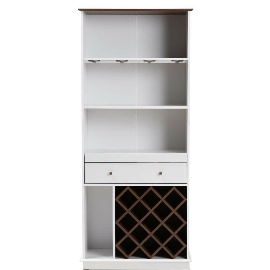 Bar Furniture * | Mattia 13-Bottle White And Walnut Brown Wine Cabinet By Baxton Studio