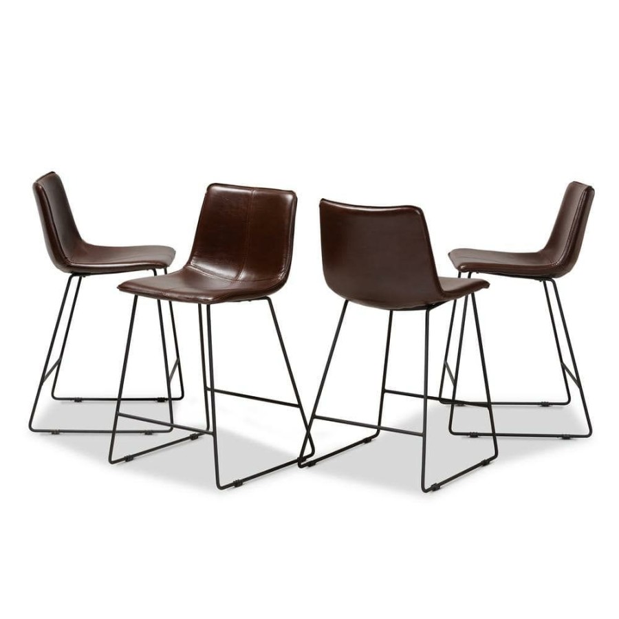 Bar Furniture * | Carvell 24 In. Dark Brown And Black Pub Stool (Set Of 4) By Baxton Studio