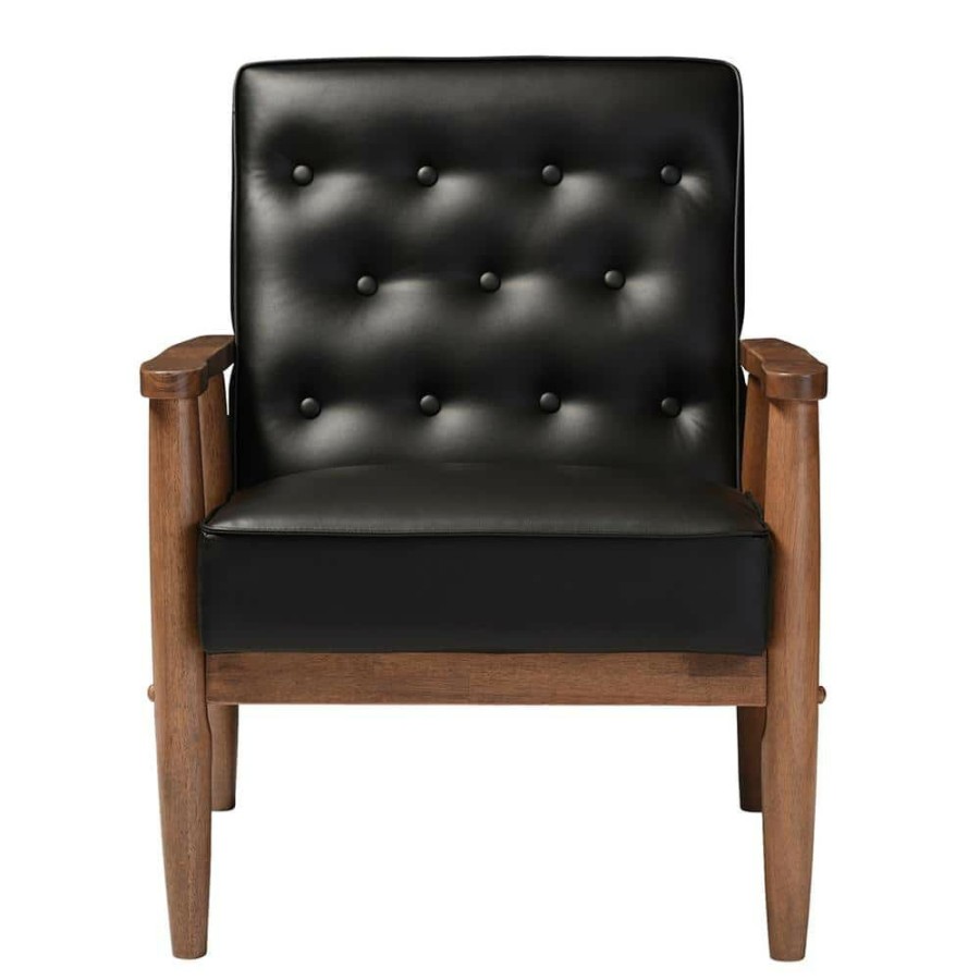 Living Room Furniture * | Sorrento Mid-Century Black Faux Leather Upholstered Accent Chair By Baxton Studio