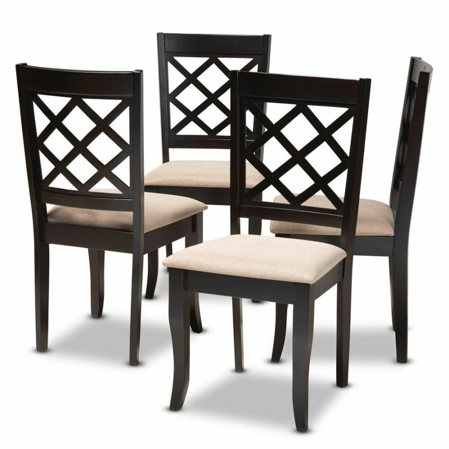 Living Room Furniture * | Verner Sand And Espresso Fabric Dining Chair (Set Of 4) By Baxton Studio