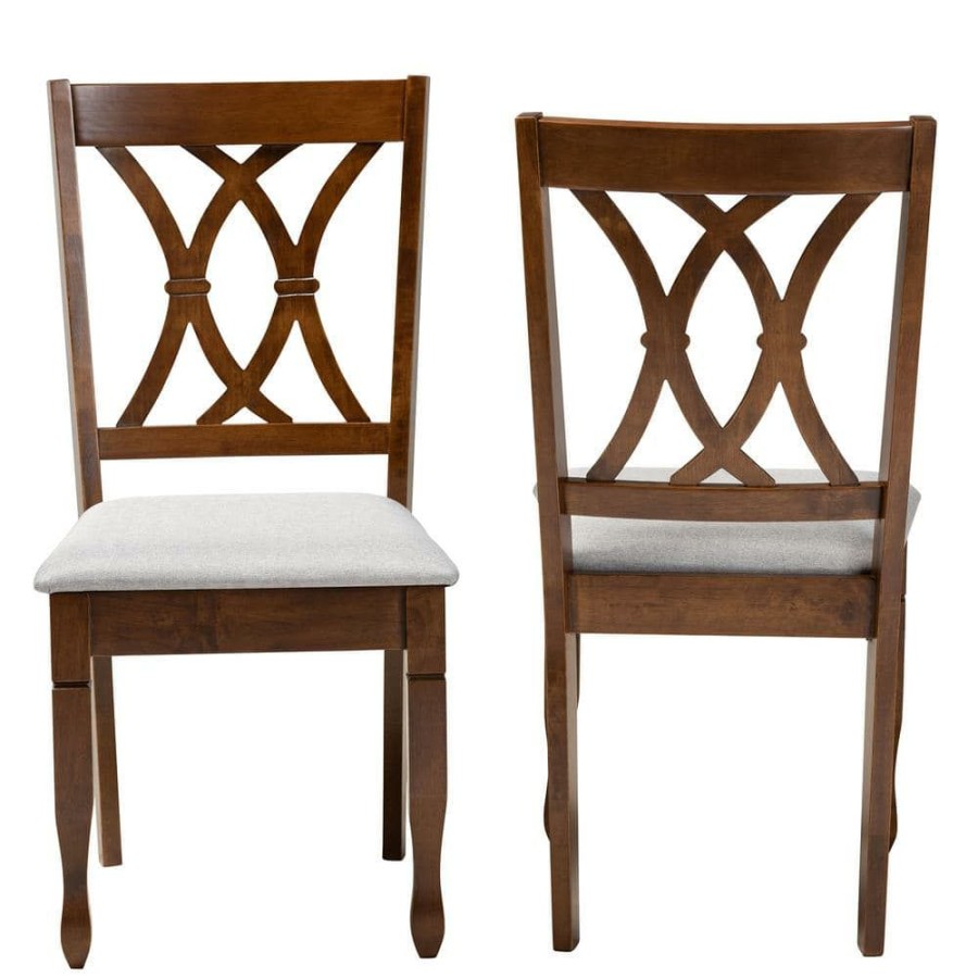 Living Room Furniture * | Augustine Grey And Walnut Brown Fabric Dining Chair (Set Of 2) By Baxton Studio