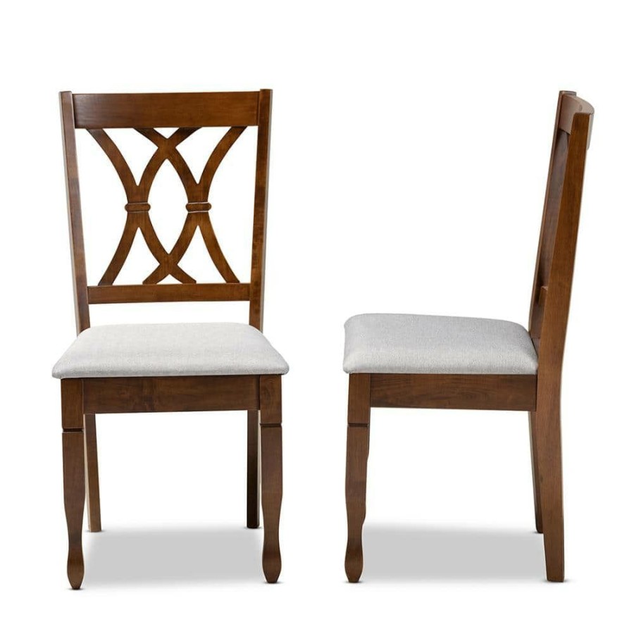 Living Room Furniture * | Augustine Grey And Walnut Brown Fabric Dining Chair (Set Of 2) By Baxton Studio