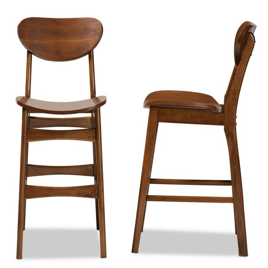 Bar Furniture * | Katya 44.1 In. Walnut Brown Low Back Wood 28.7 In. Bar Stool (Set Of 2) By Baxton Studio