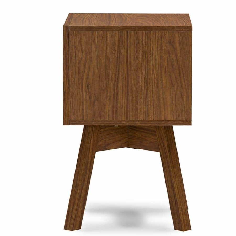 Bedroom Furniture * | Warwick 2-Drawer White And Medium Brown Wood Nightstand By Baxton Studio