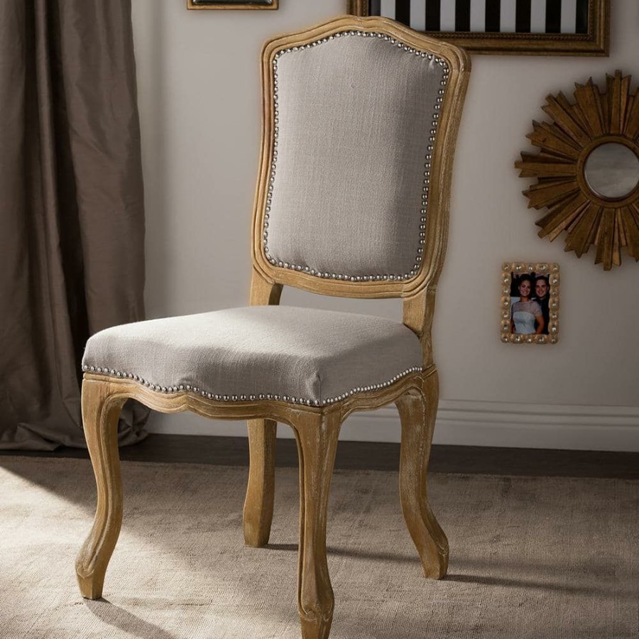 Living Room Furniture * | Chateauneuf Beige Fabric Upholstered Dining Chair By Baxton Studio