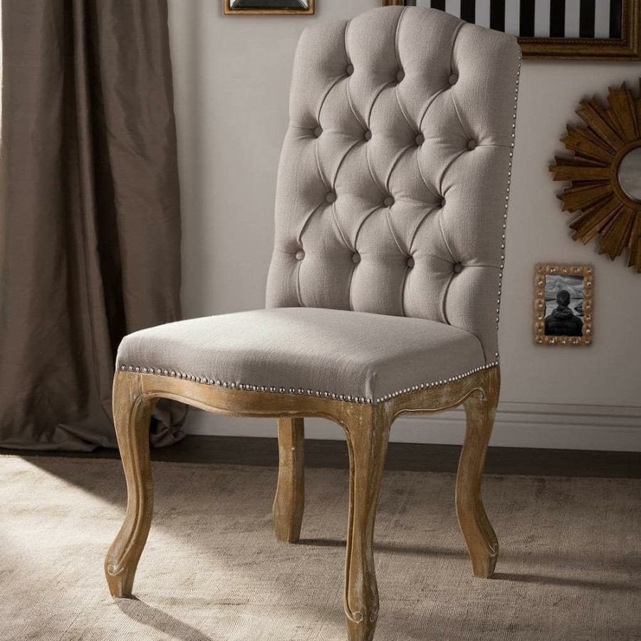 Living Room Furniture * | Hudson Beige Fabric Upholstered Dining Chair By Baxton Studio