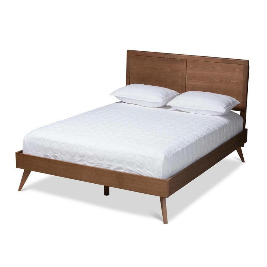 Bedroom Furniture * | Zenon Walnut Queen Platform Bed By Baxton Studio