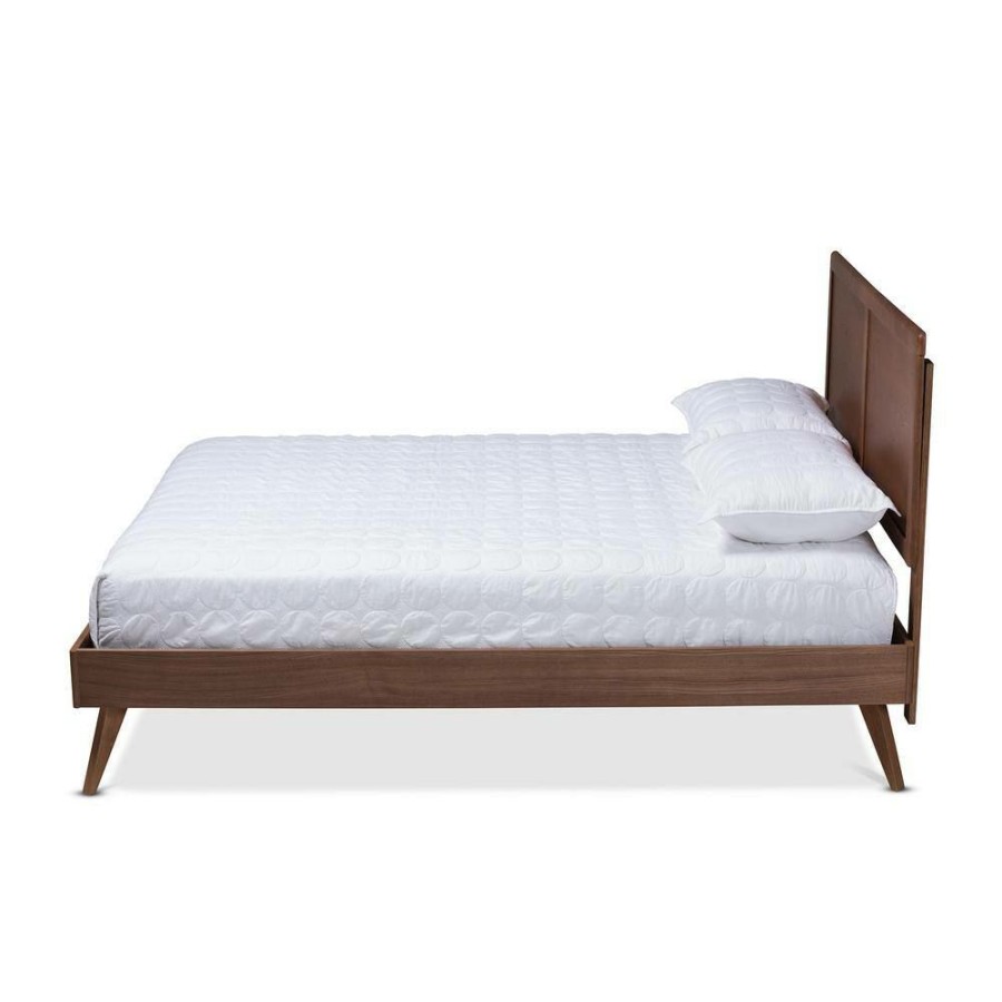 Bedroom Furniture * | Zenon Walnut Queen Platform Bed By Baxton Studio