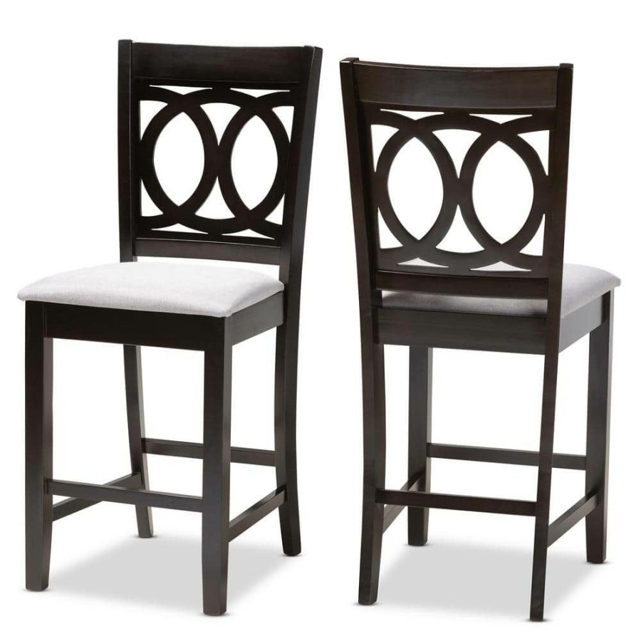 Bar Furniture * | Lenoir 43 In. Gray And Espresso Bar Stool (Set Of 2) By Baxton Studio