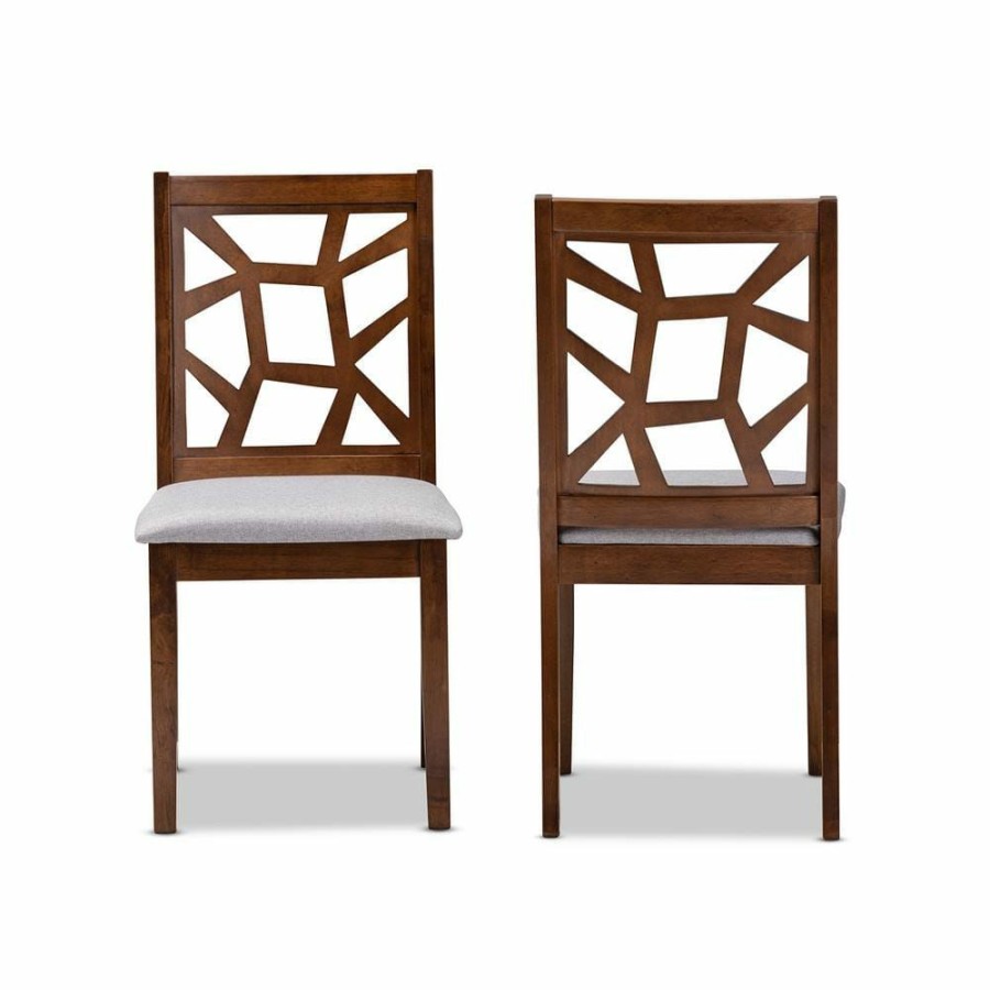 Living Room Furniture * | Abilene Gray And Walnut Brown Fabric Dining Chair (Set Of 2) By Baxton Studio