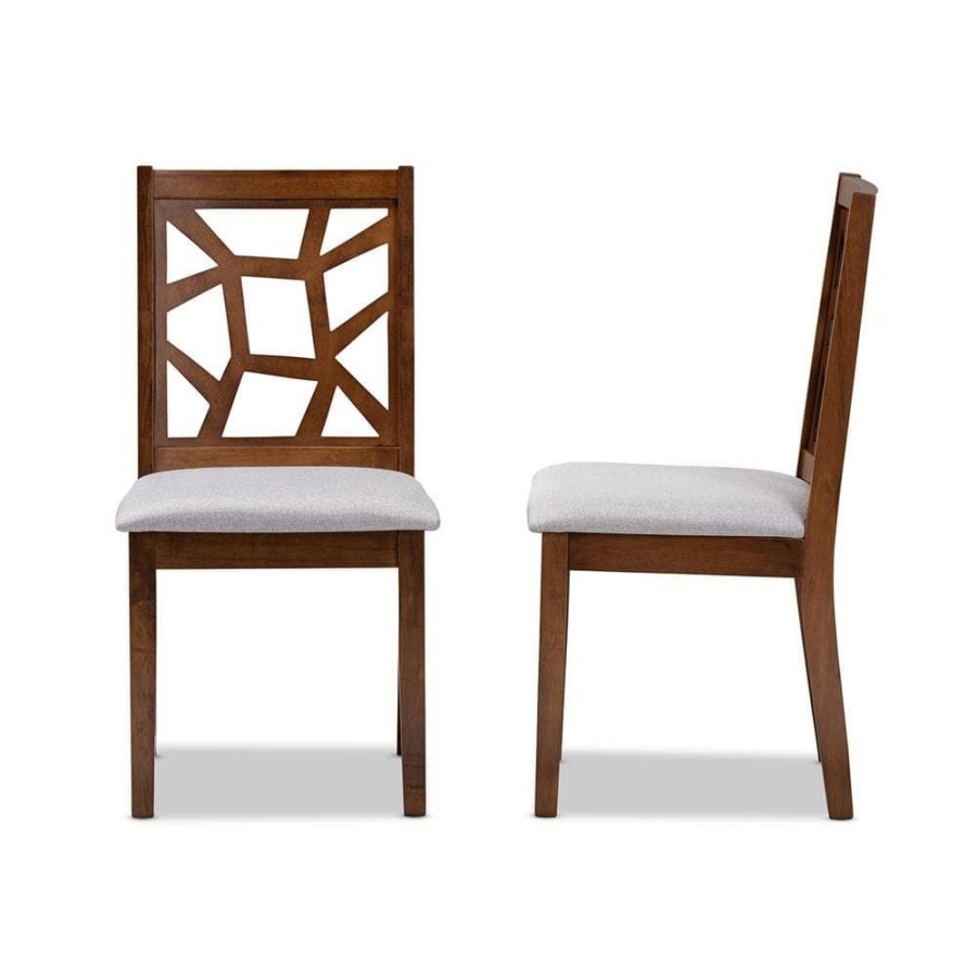 Living Room Furniture * | Abilene Gray And Walnut Brown Fabric Dining Chair (Set Of 2) By Baxton Studio