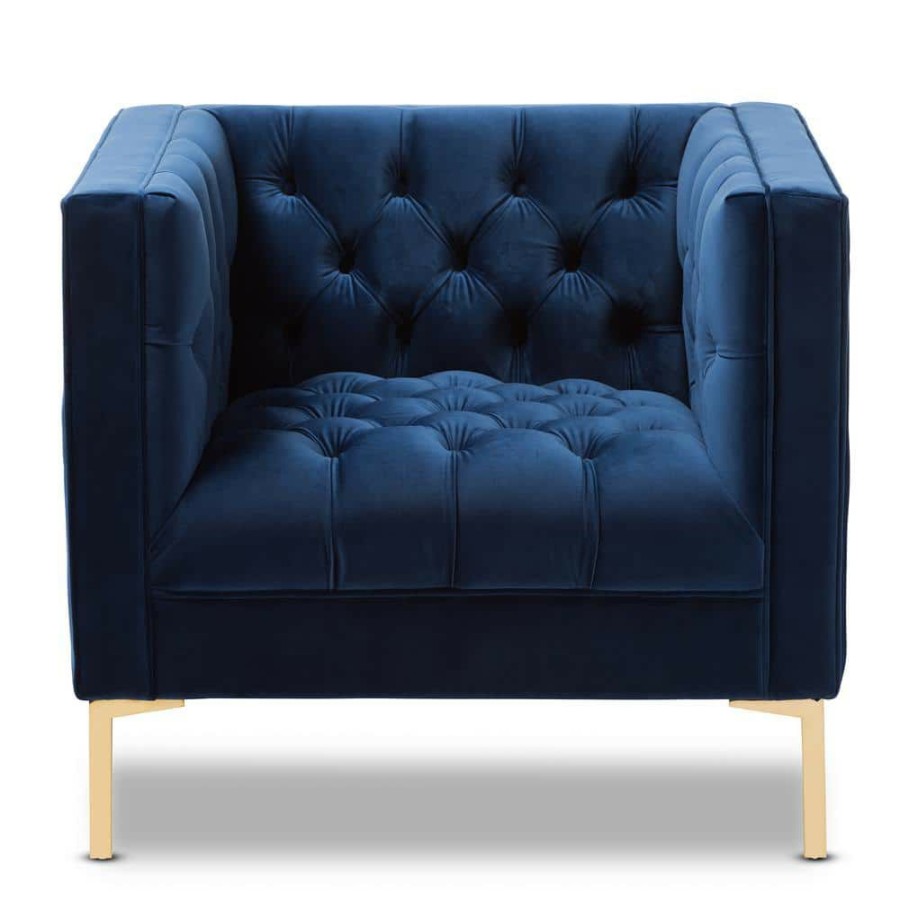 Living Room Furniture * | Zanetta Blue Fabric Upholstered Lounge Chair By Baxton Studio