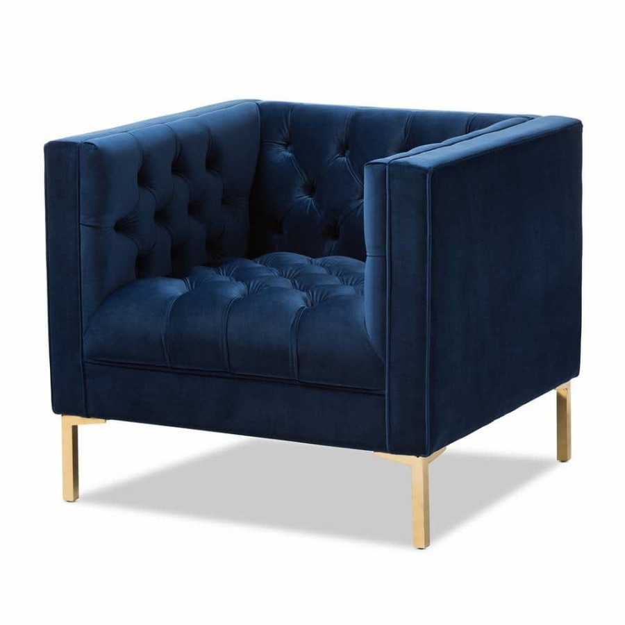 Living Room Furniture * | Zanetta Blue Fabric Upholstered Lounge Chair By Baxton Studio