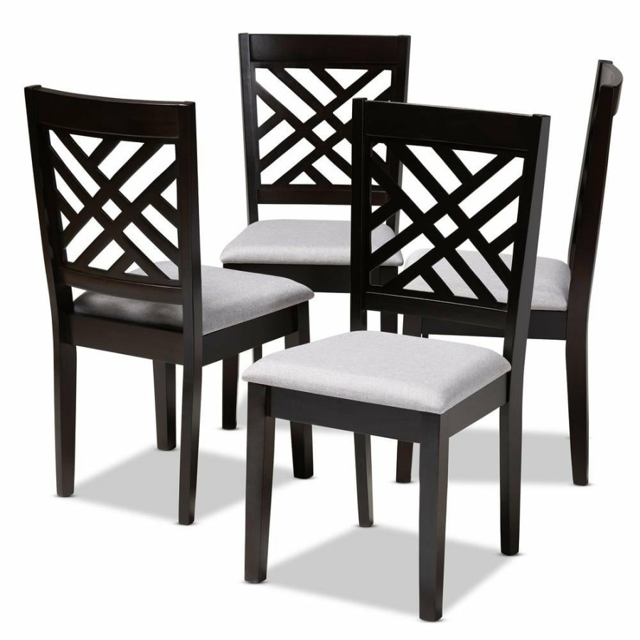 Living Room Furniture * | Caron Gray And Espresso Fabric Dining Chair (Set Of 4) By Baxton Studio