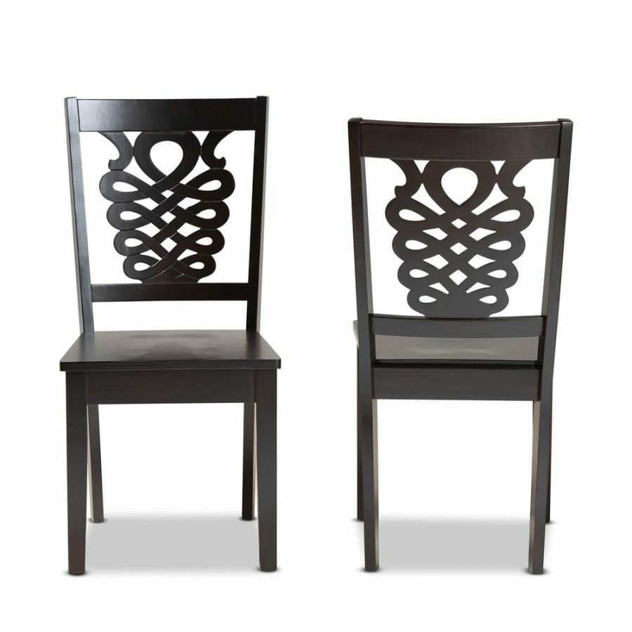 Living Room Furniture * | Gervais Dark Brown Solid Wood Dining Chair (Set Of 2) By Baxton Studio