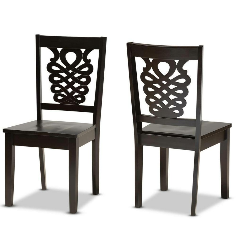 Living Room Furniture * | Gervais Dark Brown Solid Wood Dining Chair (Set Of 2) By Baxton Studio