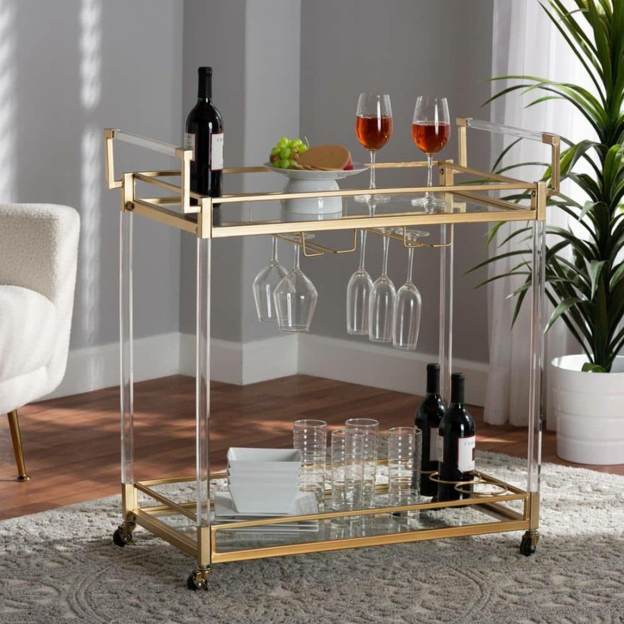 Bar Furniture * | Savannah Gold Wine Cart By Baxton Studio