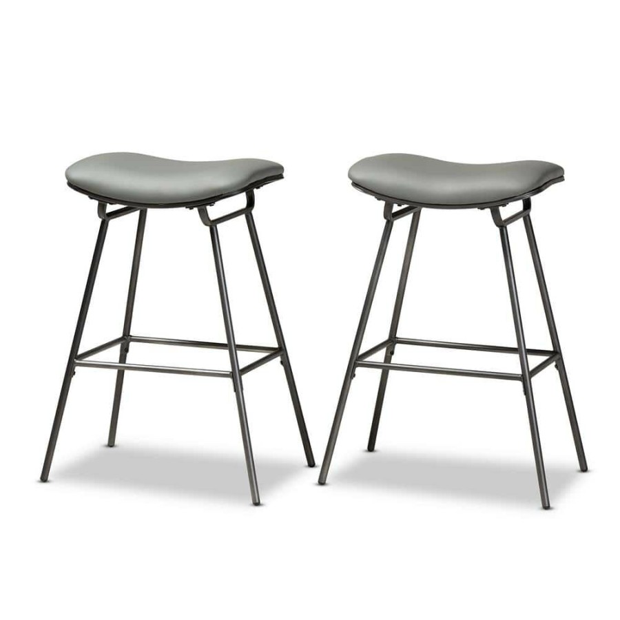 Bar Furniture * | Jette 30 In. Grey Fabric Upholstered Metal Bar Stool (Set Of 2) By Baxton Studio