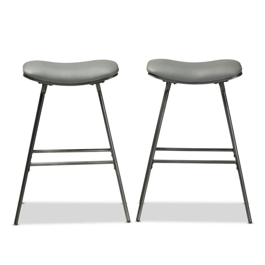 Bar Furniture * | Jette 30 In. Grey Fabric Upholstered Metal Bar Stool (Set Of 2) By Baxton Studio