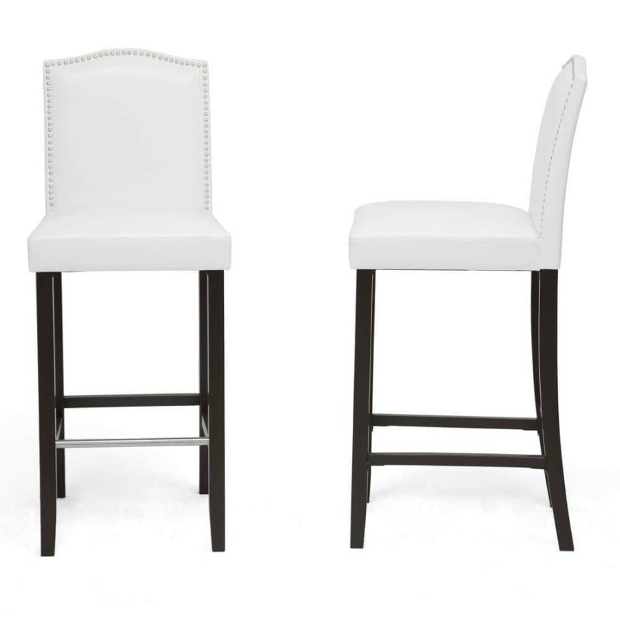 Bar Furniture * | Libra White Faux Leather Upholstered 2-Piece Bar Stool Set By Baxton Studio