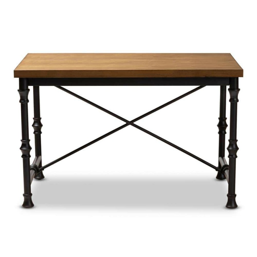 Bar Furniture * | 48 In. Rectangular Dark Oak Brown/Dark Bronze Writing Desks With Storage By Baxton Studio