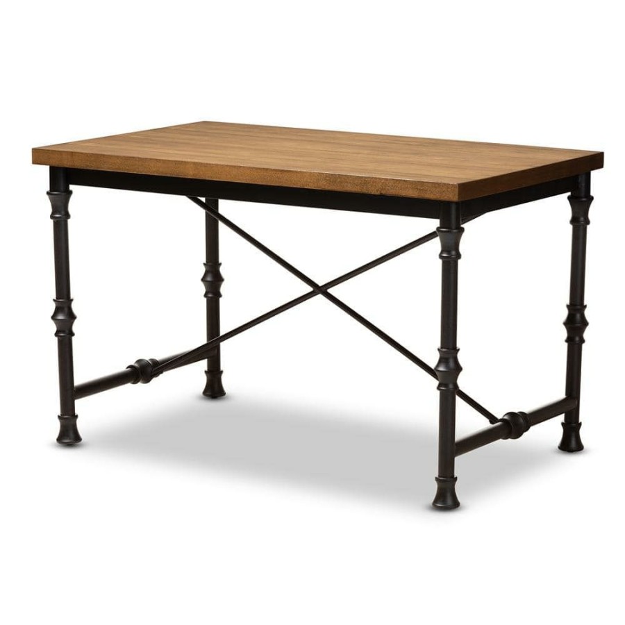 Bar Furniture * | 48 In. Rectangular Dark Oak Brown/Dark Bronze Writing Desks With Storage By Baxton Studio