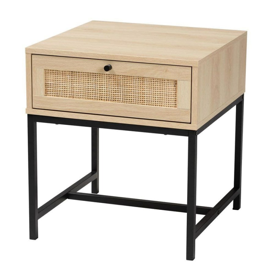 Bedroom Furniture * | Caterina 1-Drawer Natural Brown And Black Nightstand 21.7 In. H X 19.7 In. W X 19.7 In. D By Baxton Studio