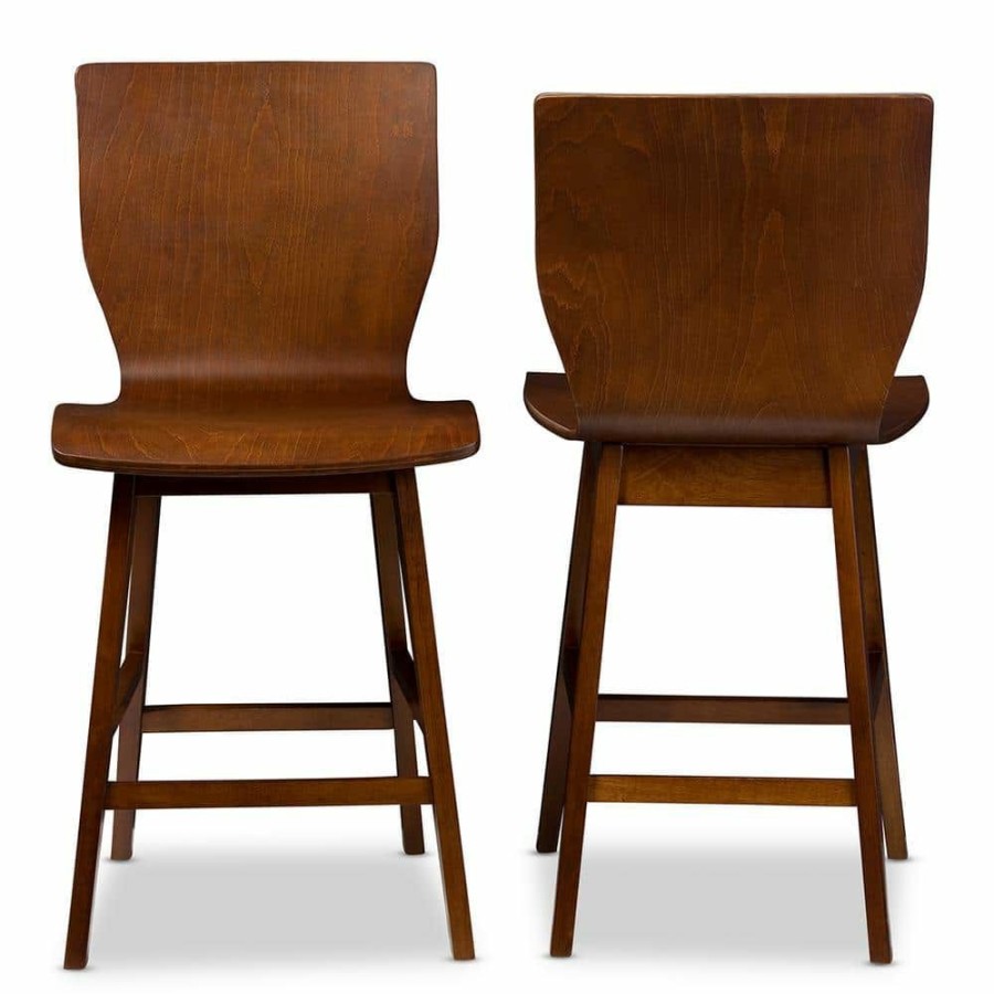 Bar Furniture * | Elsa Medium Brown Finished Wood 2-Piece Counter Stool Set By Baxton Studio