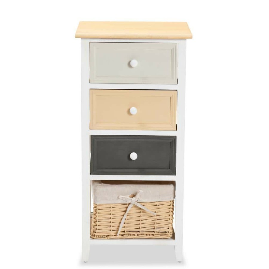 Living Room Furniture * | Adonis White And Multi-Colored Storage Cabinet With 3-Drawers By Baxton Studio