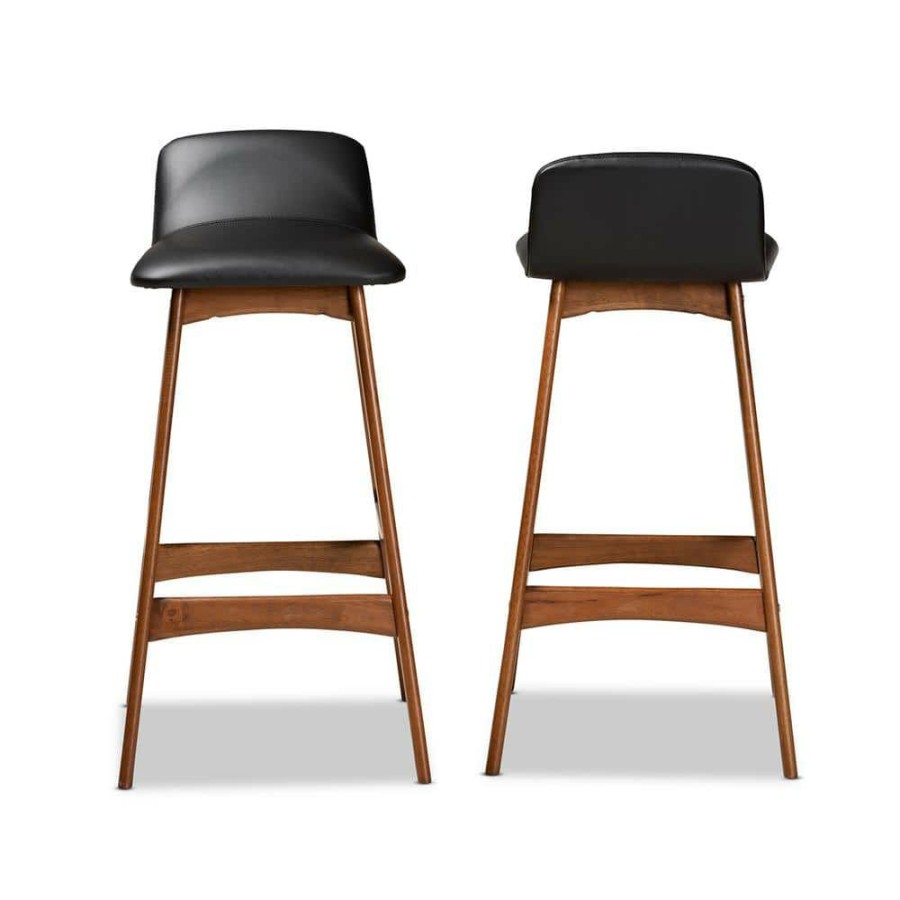 Bar Furniture * | Darrin 29.9 In. Black And Walnut Brown Bar Stool (Set Of 2) By Baxton Studio