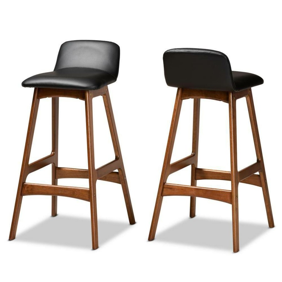 Bar Furniture * | Darrin 29.9 In. Black And Walnut Brown Bar Stool (Set Of 2) By Baxton Studio