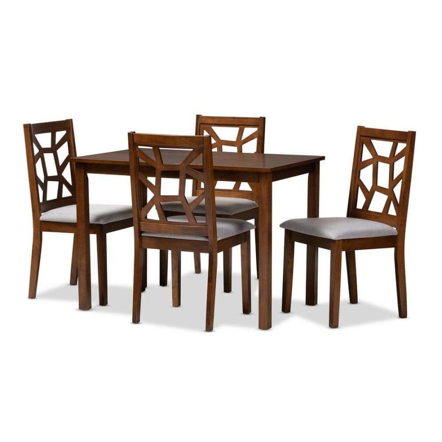 Living Room Furniture * | Abilene 5-Piece Walnut Brown And Gray Dining Set By Baxton Studio