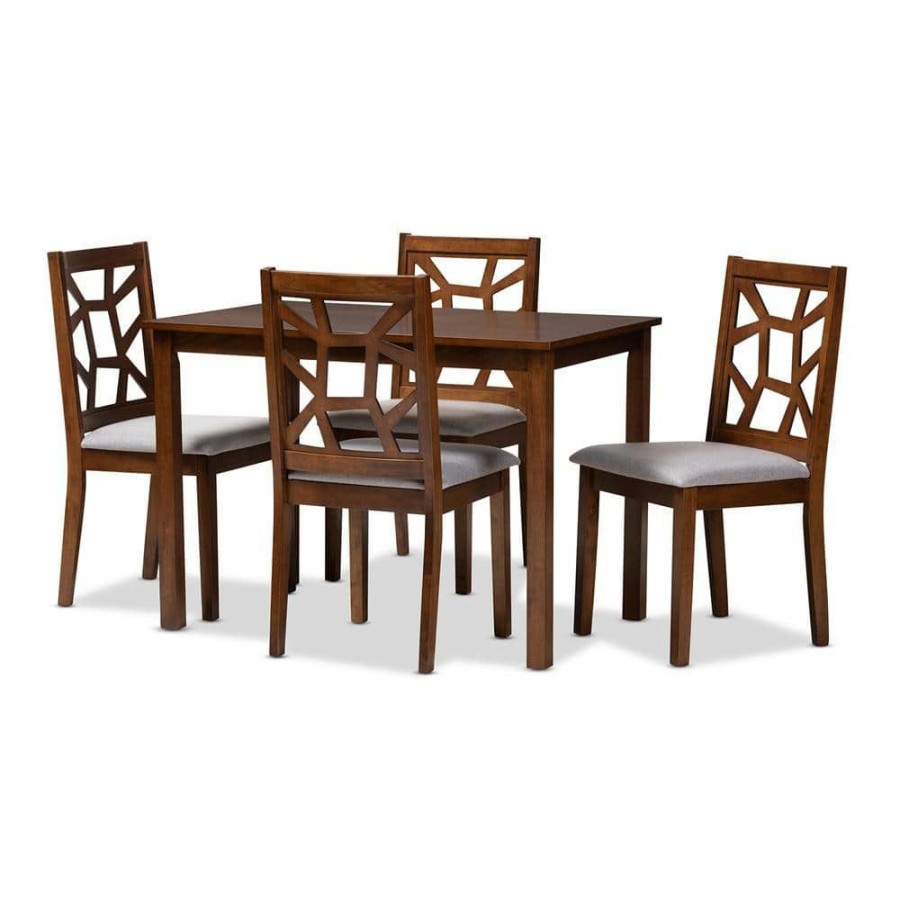 Living Room Furniture * | Abilene 5-Piece Walnut Brown And Gray Dining Set By Baxton Studio