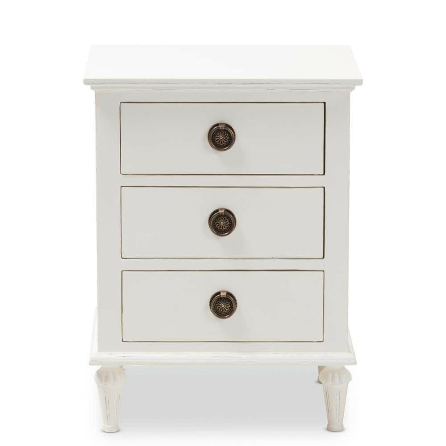 Bedroom Furniture * | Venezia 3-Drawer White Nightstand By Baxton Studio