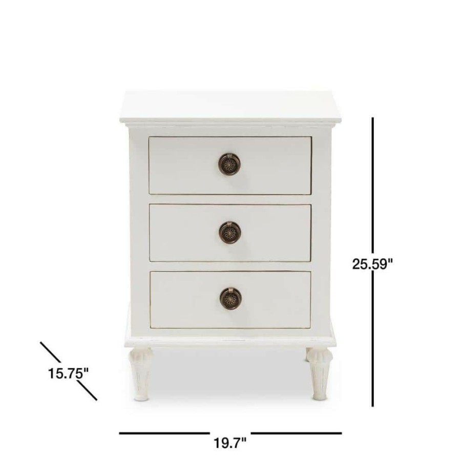 Bedroom Furniture * | Venezia 3-Drawer White Nightstand By Baxton Studio